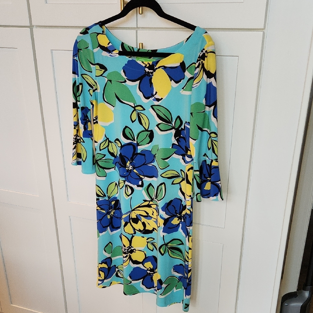 Pappagallo Floral Print Dress in Blue and Yellow